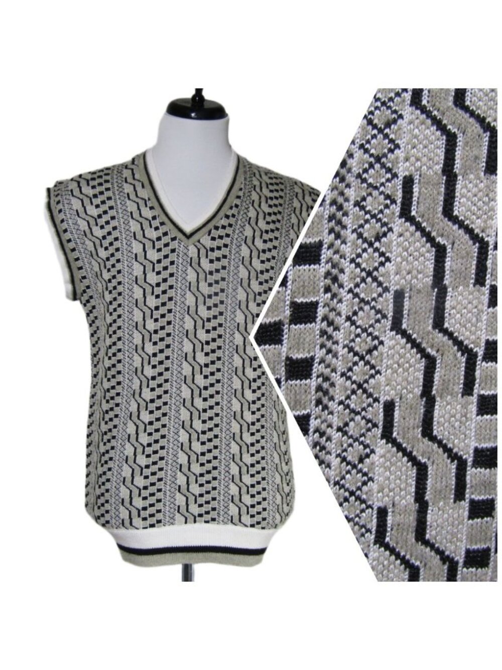 VTG Mens Geometric Retro 3D Grandpa Golf Sweater Vest Academia Preppy S